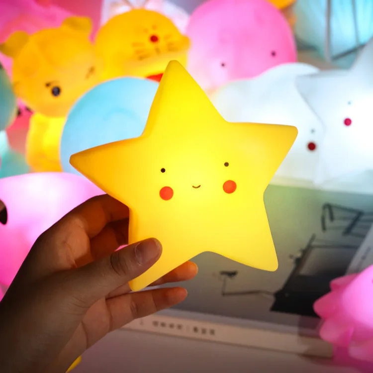 Hot Sale Cartoon Animal Vinyl Led Night Light Toys for Kids Sleeping Cute Mini Unicorn Moon Star Table Lamp Fruit Desk Lamp