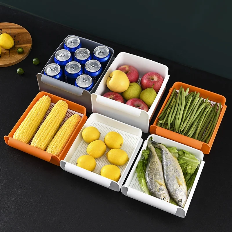 Штабелируемый кухонный органайзер для холодильника, контейнер для хранения пищевых продуктов, прозрачный контейнер для хранения пищевых продуктов, корзина со сливным лотком