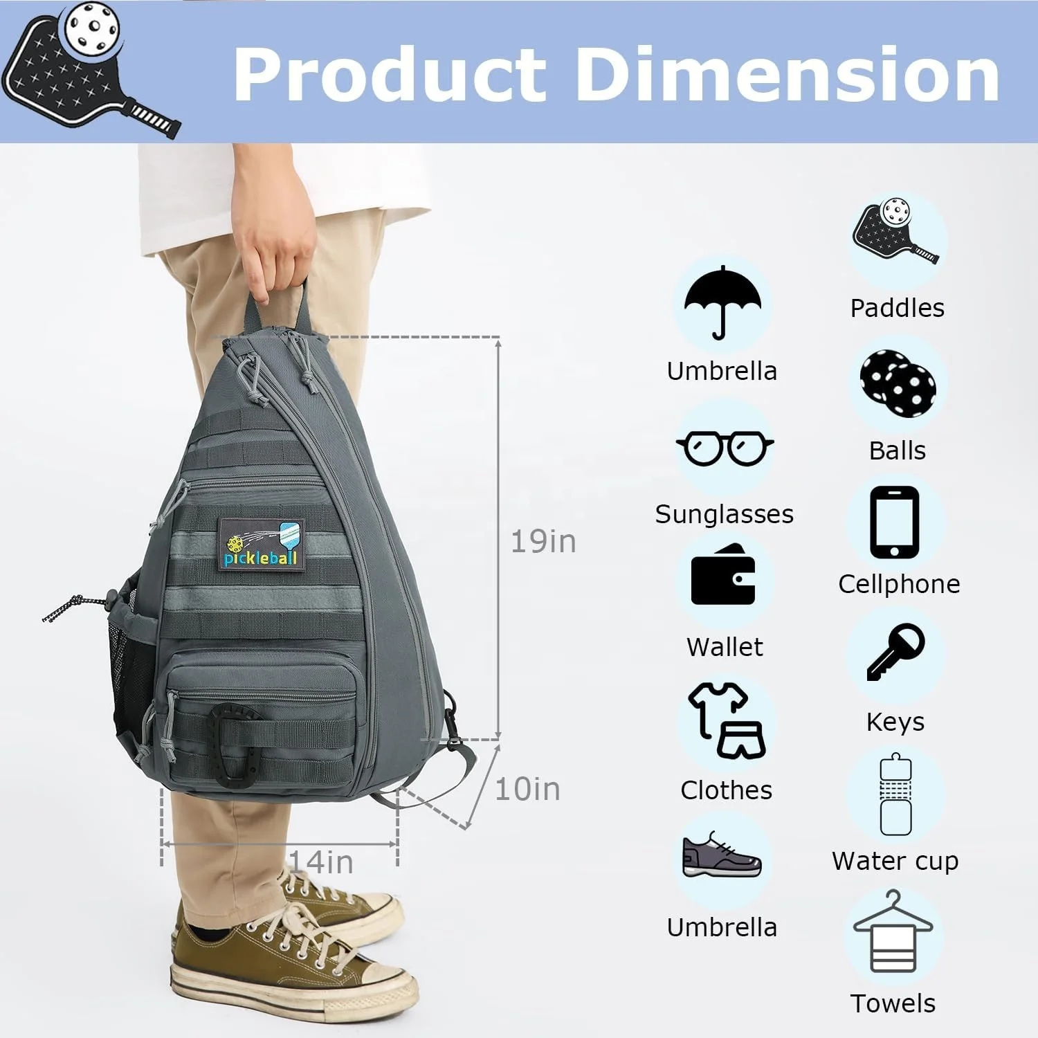 Chinese Factory Wholesale Custom Tactical Pickleball Sling Bag Large Capacity Racketball Backpack for Men Women