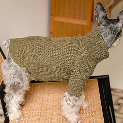 Fitwarm Medium Dog Sweater Thermal Knitted Cat Sweatsuit Winter Coat Pet Clothes Turtleneck Puppy Jacket Sage Green Cotton Doggy
