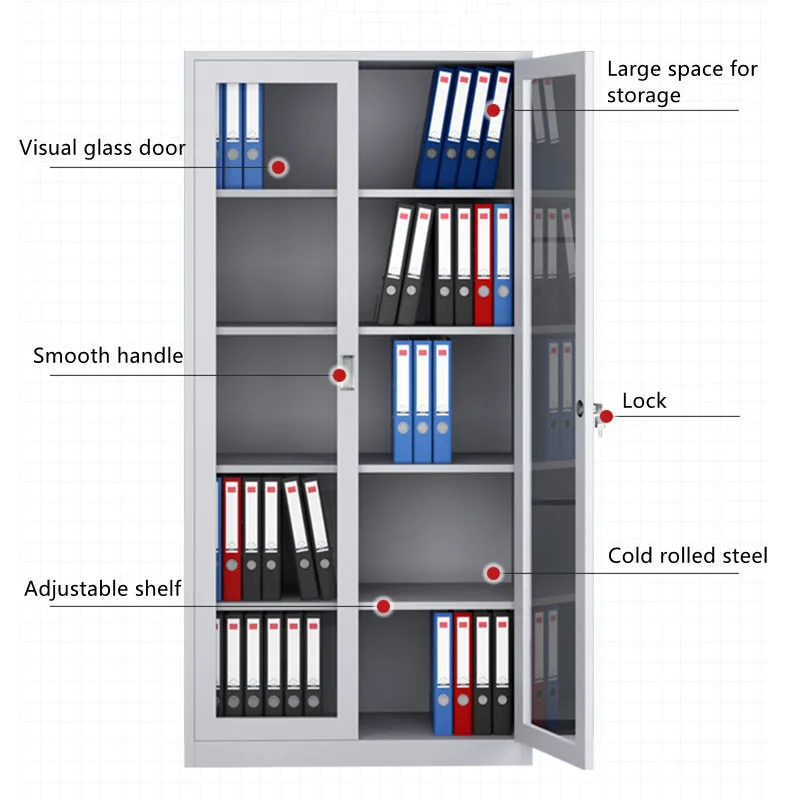Luoyang factory 2 doors filing cabinet office file storage cabinet cupboard glass swing door iron metal storage file cabinet