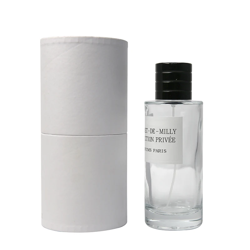 Wholesale High Quality Printing Logo Design Bulk 50ml 100ml Empty Glass Flat Refillable Perfume Bottle With Packaging Box