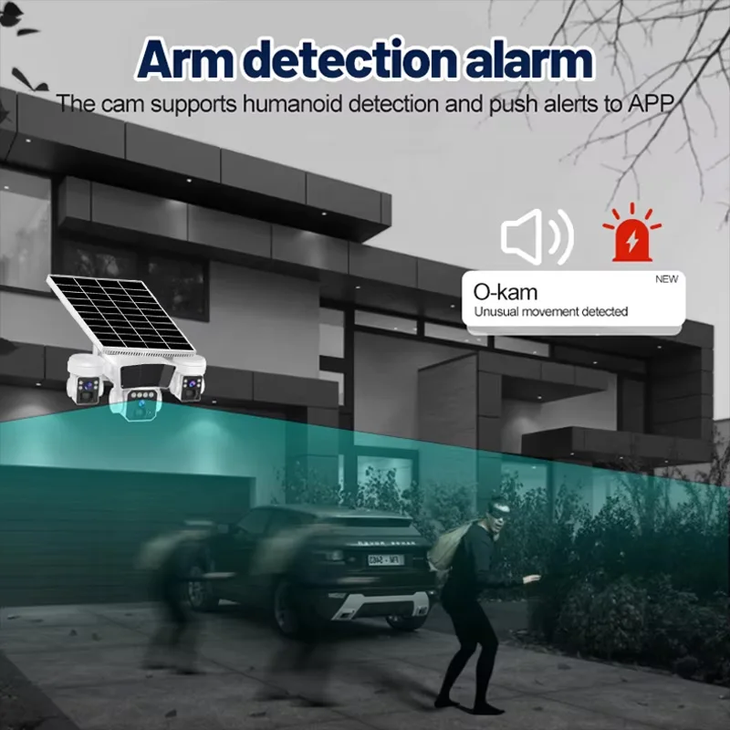 12mp 3lens Solar 4g/Wifi Sim Card Camera AI Human Tracking Two-Way Audio Home Wireless Security Surveillance Solar Cctv Camera