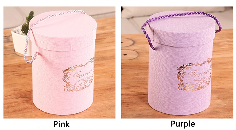 ZL Wholesale Gold Print Luxury Packaging Valentine Day Flower Round Craft Cardboard Tube Gift Box With Rope Handle and Lid