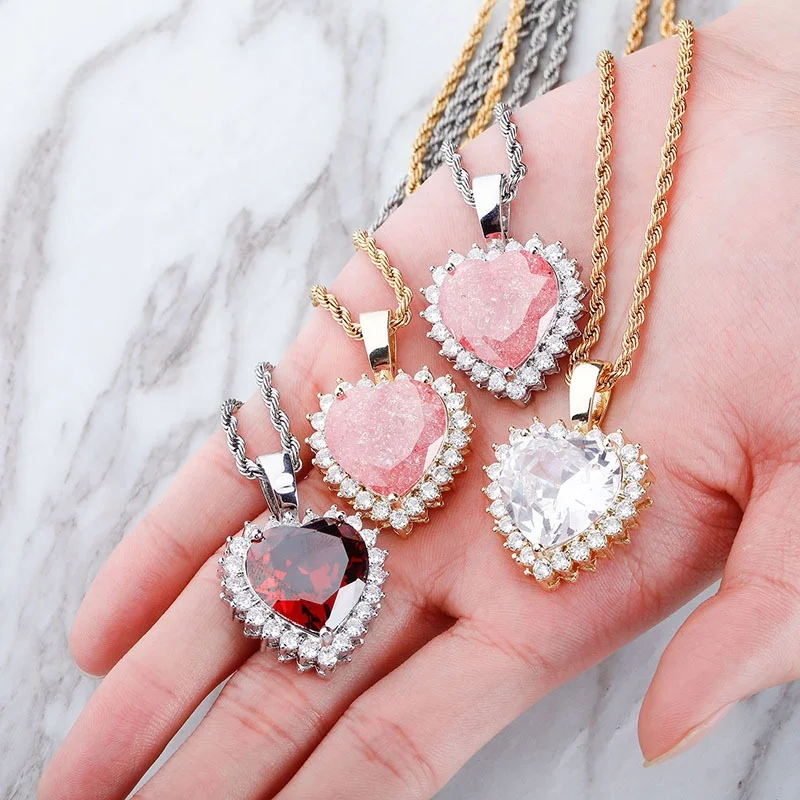 New Heart Pendant Necklace Tennis Chain High Quality Iced Out Cubic Zirconia Hip Hop Jewelry Gifts For Women Bling Bling Jewelry