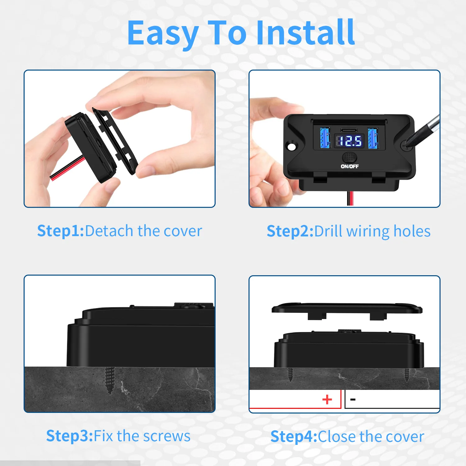 12V-24V RV USB Power Outlet 72W PD3.0 USB C 36W & Dual QC3.0 18W 3-Ports Car Charger Socket Accessories for Car Bus RV Truck