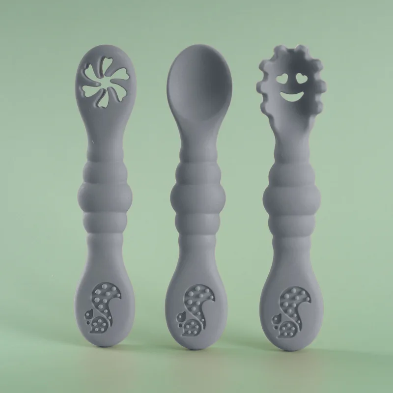 Wholesale Price 3pcs Set Silicone Kid Feeding Set with Spoon Silicone Bpa Free Spoon Baby Spoon Silicone