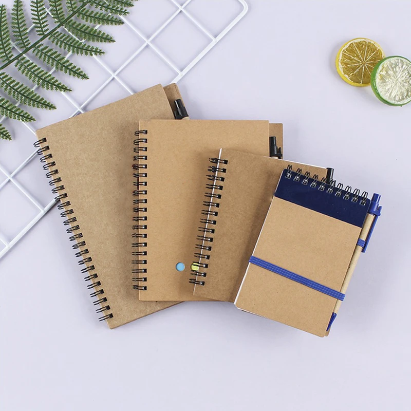 Wholesale Customizable Logo A5 A6 Spiral Notebook With Pen Sticky Office Business Stationery Set Planners Journal Kraft Paper