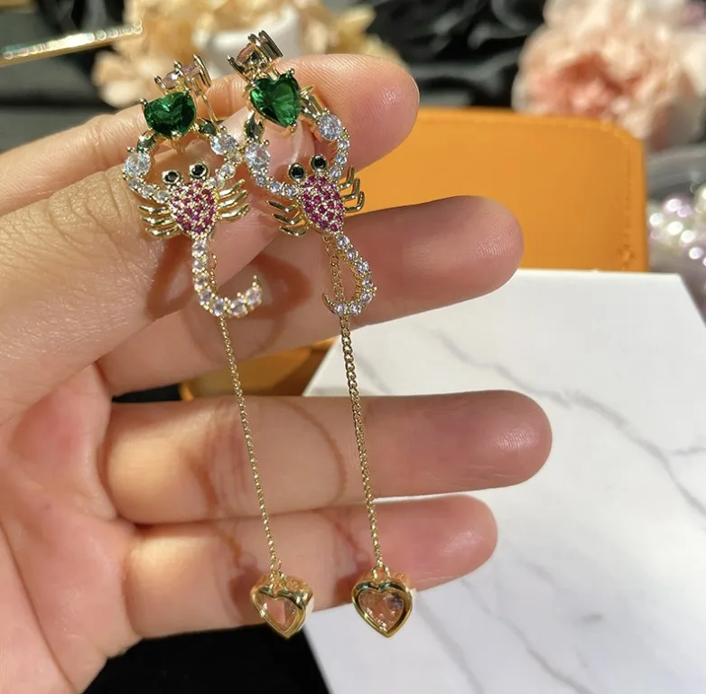 Fashion 925 sterling silver punk diamond 18K gold plated scorpion drop earrings