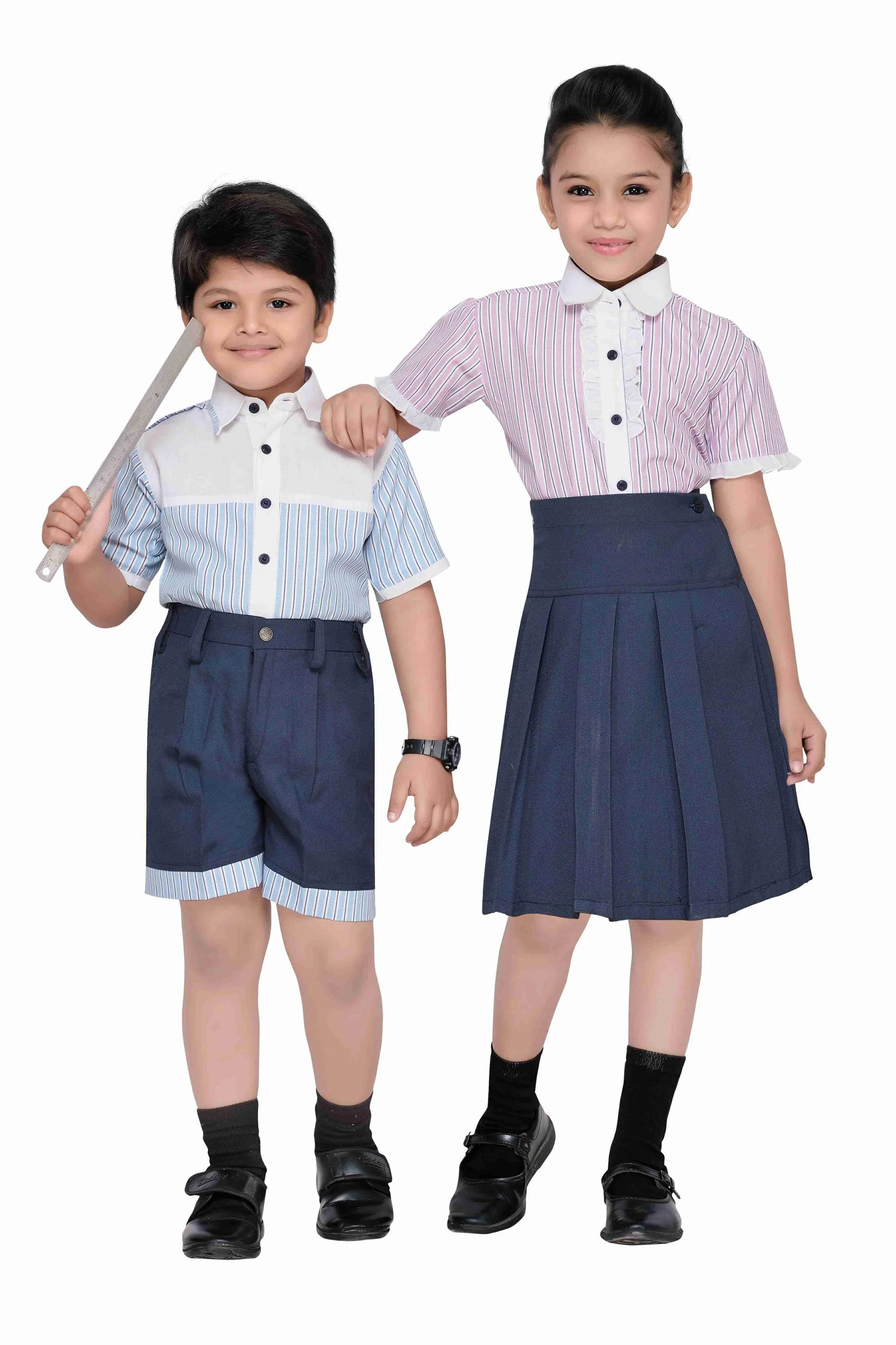 OEM School Dresses Student Wear Primary School Uniform Unisex Shirt With Shorts and Skirt Set
