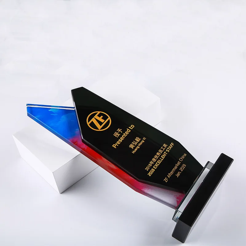 Newest atmosphere creative making medals honoring colorful printing for outstanding staff award system crystal trophy