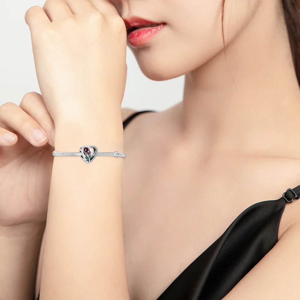 Enamel jewelry sterling silver 925 rose charming beads love charm for bracelet or necklace making