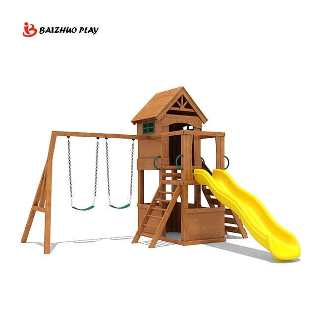 Cheap price playground equipment wooden outdoor wood play set backyard wooden play