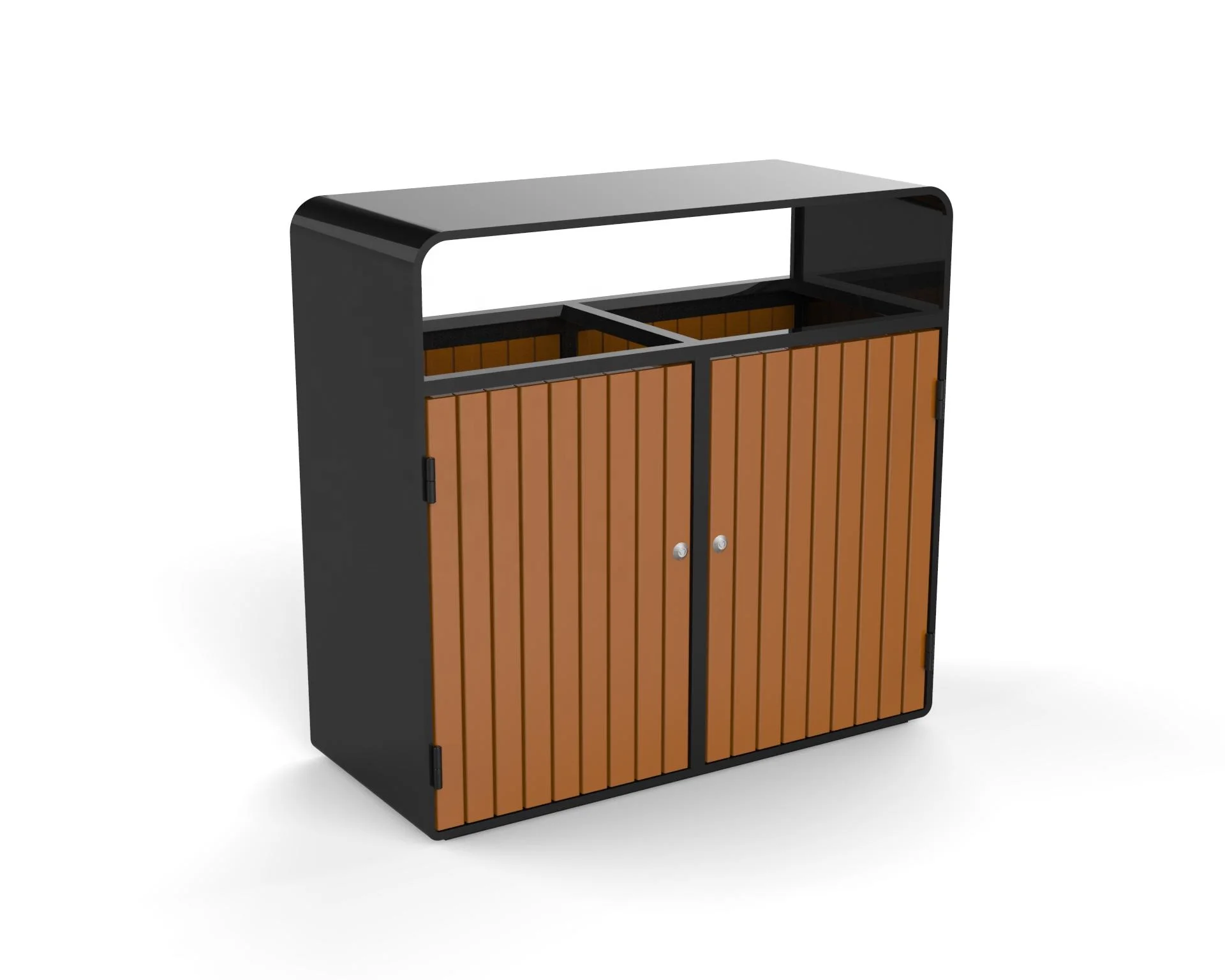 Outdoor park wooden double dustbin outside street sorting garbage trash can out door public 2 compartment rubbish dust bin