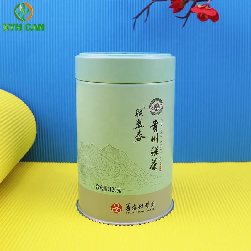 Custom printed Tinplate metal 250g Coffee tin Wholesale Round green tea Tin Cans Screw top tins with Coffee