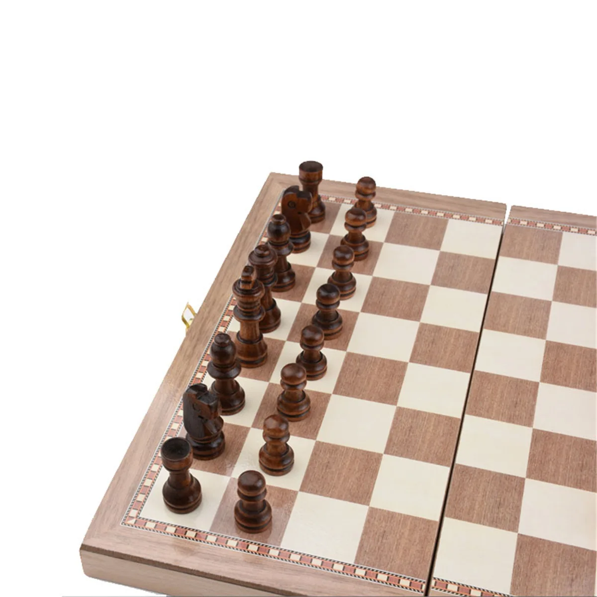 Folding wooden three-in-one chess set Wooden chess set  checkers portable entertainment board games