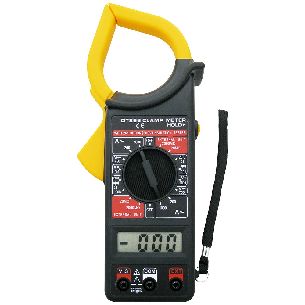 3 1/2 digits LCD with a max reading of 1999 DT266 Digital Clamp Meter Multi Tester for Measuring Voltage Resistance Current