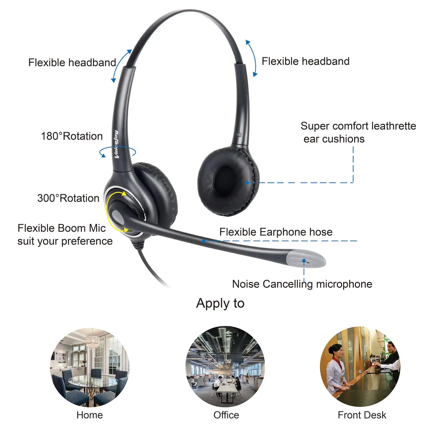 VoiceJoy Binaural Headset with Noise Cancelling Microphone with QD(Quick Disconnect),Compatible with Plantronics QD