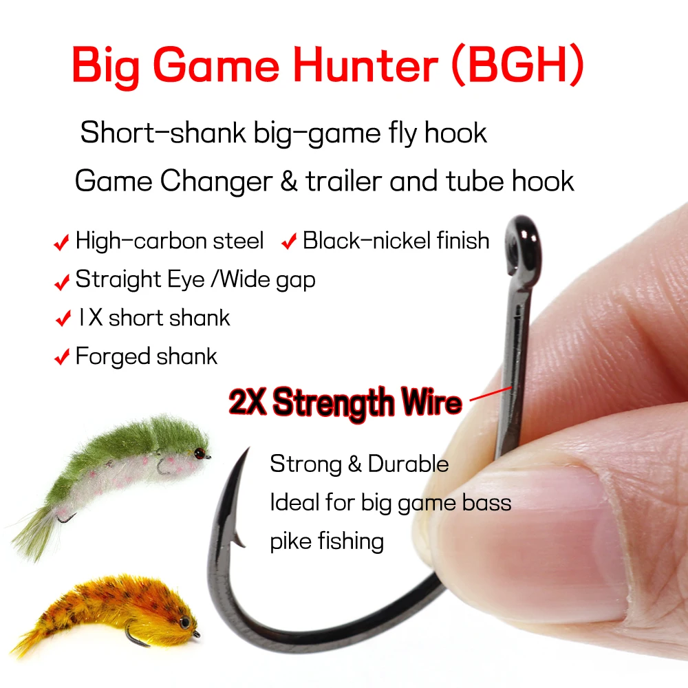 Bulk Saltwater Big Streamer Fly Hook Short-shank 2X Strength Wide Gap Fishing Hook for Tying Finesse Game Changer Trailer Tube