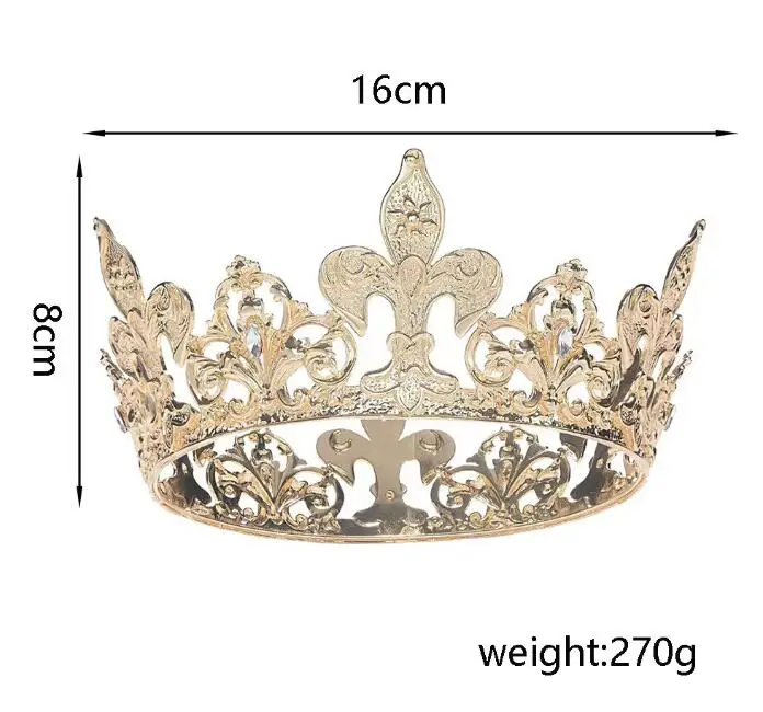 China Manufacture Wholesales Fast Delivery Crystal Round Leaf Flower Kings Crowns Metal Happy New Year Crown