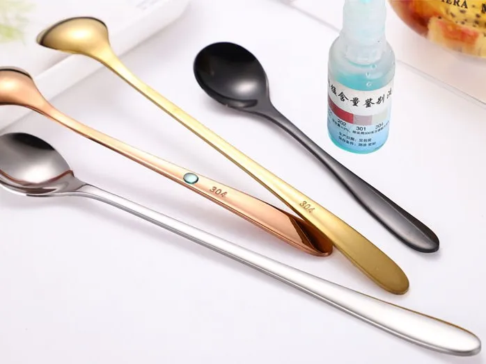 Customized Stainless Steel Rainbow Long Handle Coffee Spoon Dessert Spoon Cocktail Titanium Metal Spoon