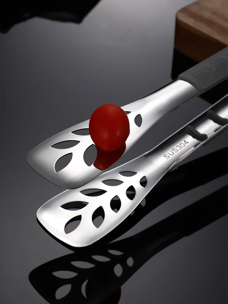 
Kitchen Heat Resistance Silicone BBQ Bread Salad Grill Stainless Steel Food Tongs 