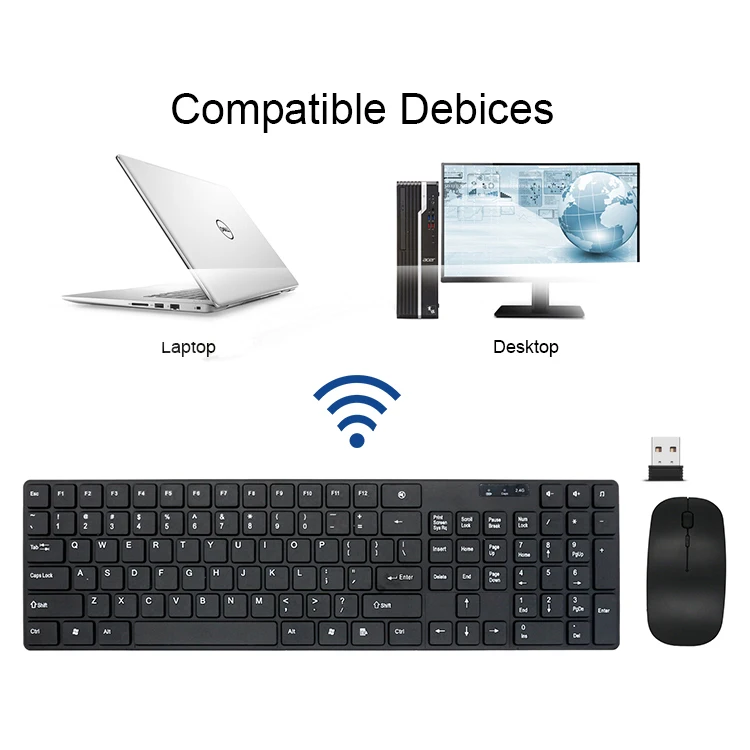 Awireless 2022 New Cheap Full Size Computer Ultra Slim Silent Key 2.4G Nano Usb Receiver Wireless Mouse Keyboard Set Pink Color