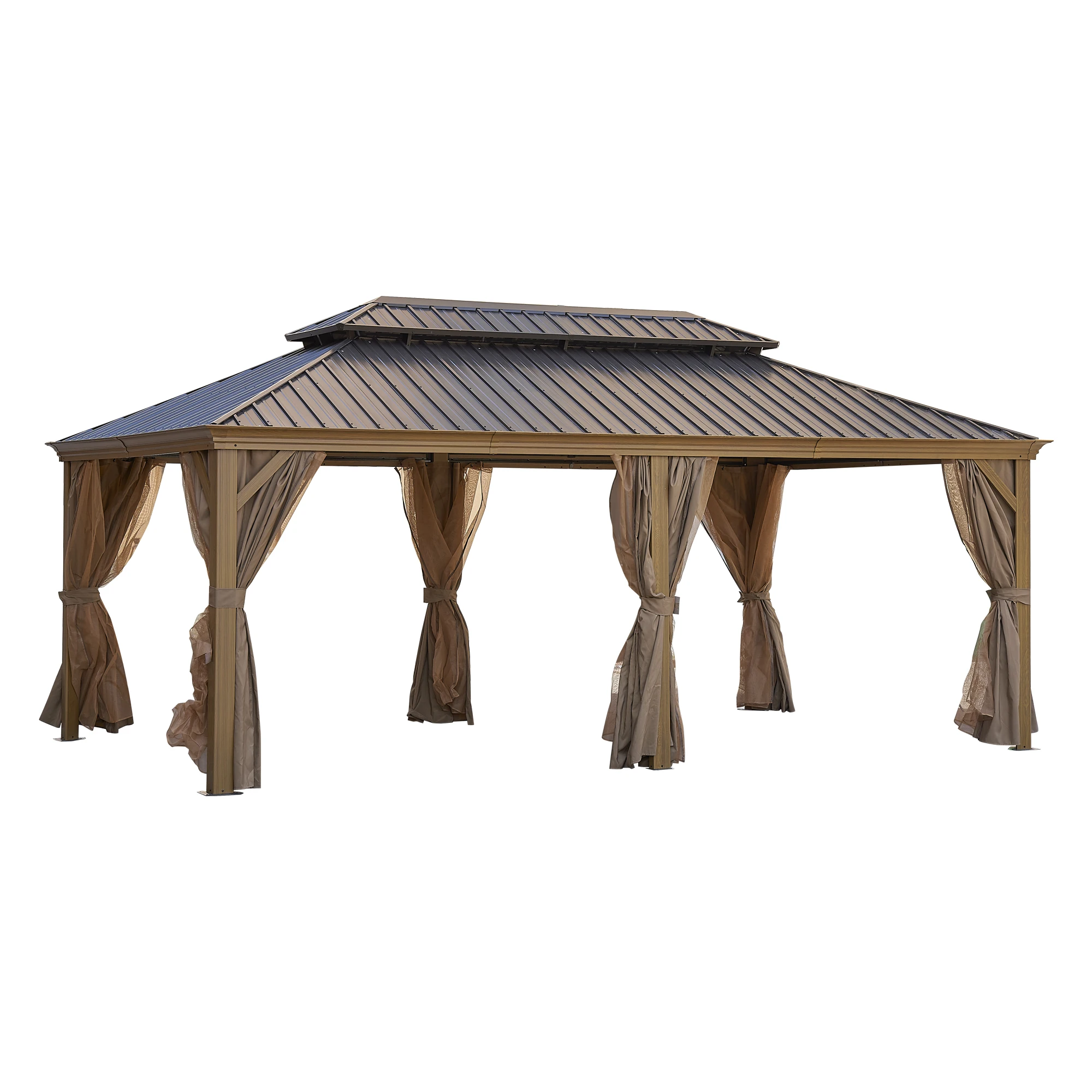 USA Overseas Warehouse Stock, Factory Direct12*20 ft. Aluminum Frame with Wood Grain, Outdoor Hardtop Metal Patio Gazebo