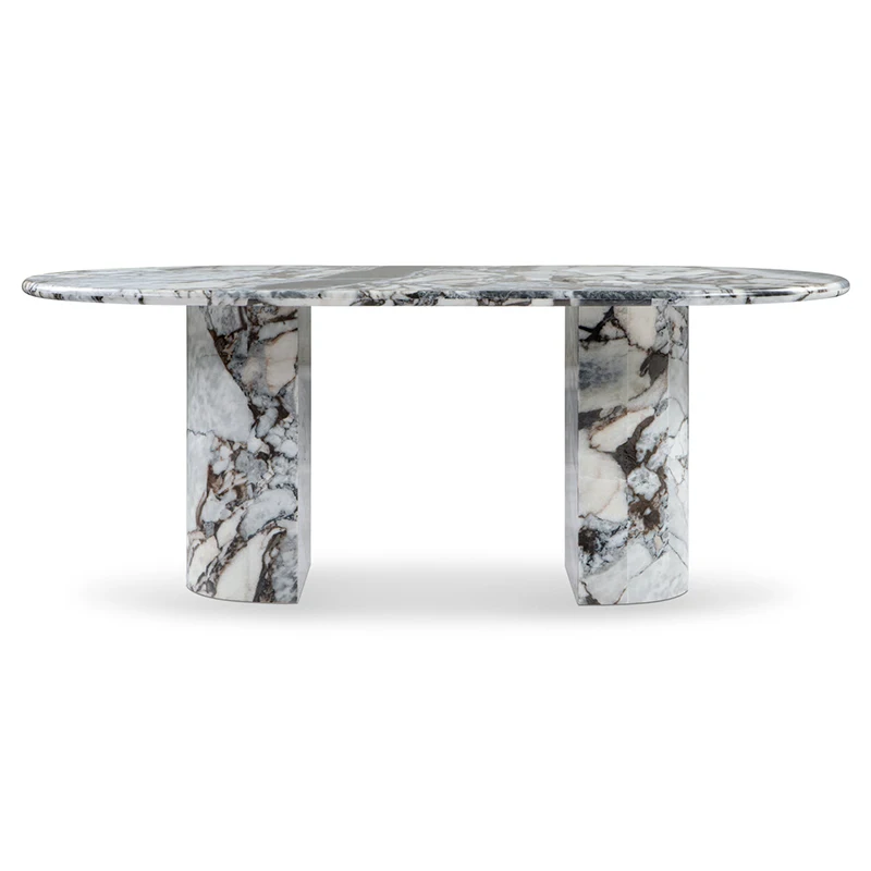 Модный Овальный многоместный каменный стол черный белый мрамор бытовой обеденный стол