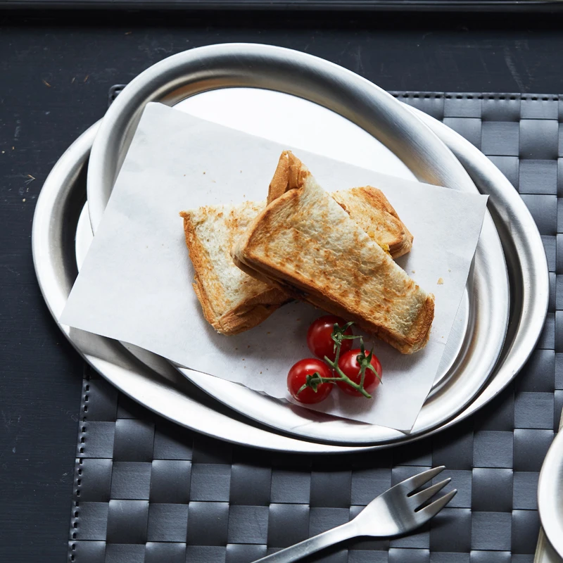 2024 Kitchen Utensils Plate Dining Stainless Steel Storage Tray Luxurious Round Plate