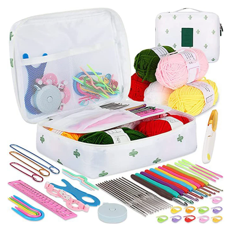 58 Pieces Yarn Knitting Needle Tools Furls Rubber Hand Crochet Hook Set With Storage Bag