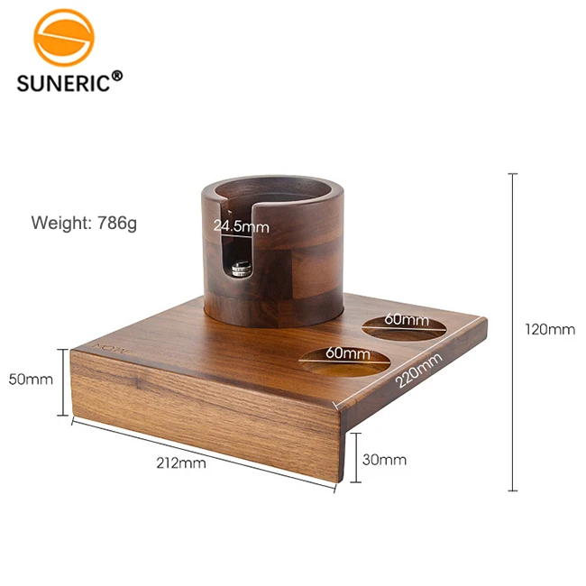 Barista 58 mm Walnut Wood Coffee Filter Holder Mat Rack Stand Set Custom Tamper And Portafilter Holder