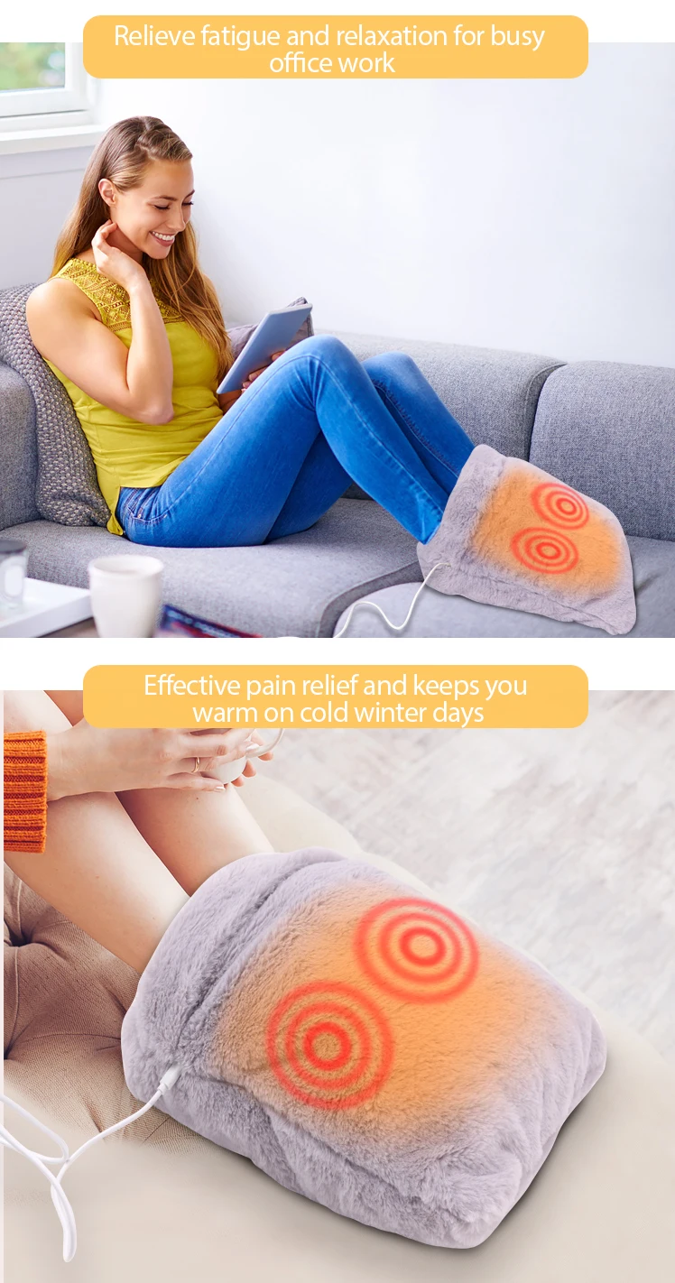 Quality Portable bed electric foot heater plush  Fast Feet Heating Pad with Massage, Auto Shut-Off with Three Fun