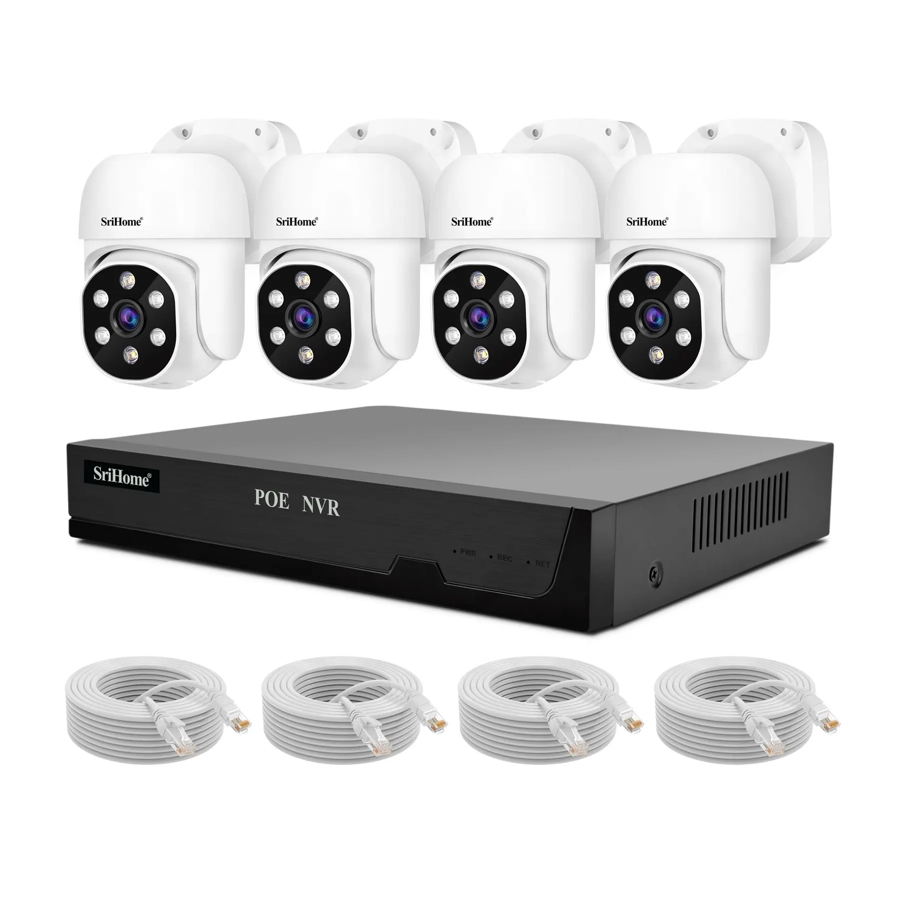 Srihome Home Security Camera System Full Color Night Vision Two Way Audio Humanoid Tracking POE NVR Kit 4CH 8CH NVR System
