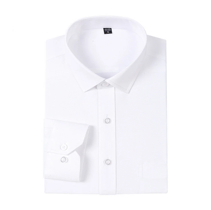 100% Silk Office Formal Shirts White for Men Long Sleeve Dress Shirts Slim Fit Custom OEM ODM Solid Full Sleeve