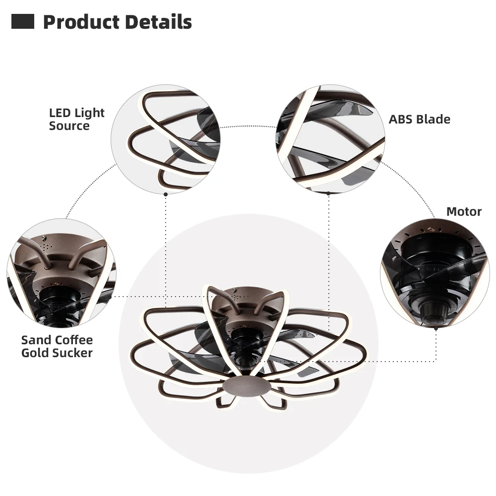 Modern Luxury New Dimmable DC LED Ceiling Fan with Lights Aluminum Body Decorative Chandelier Fan Light