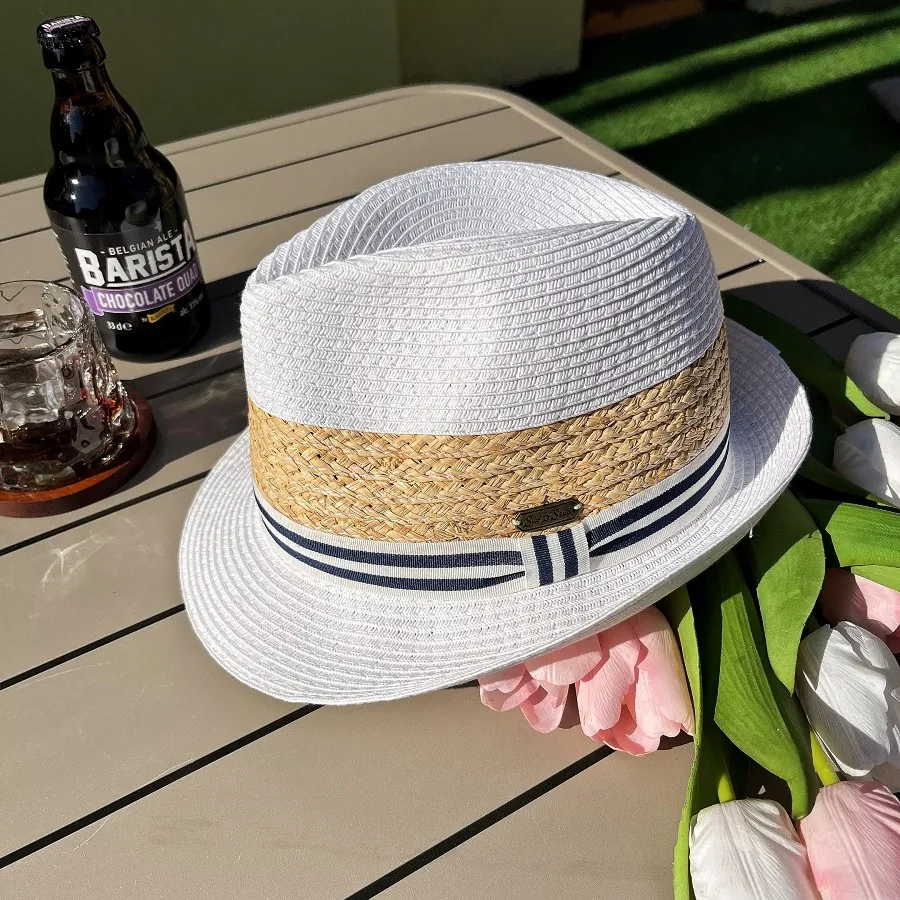 Summer white short eaves rolled edge straw hat women sunshade sunscreen sun hat seaside beach hat