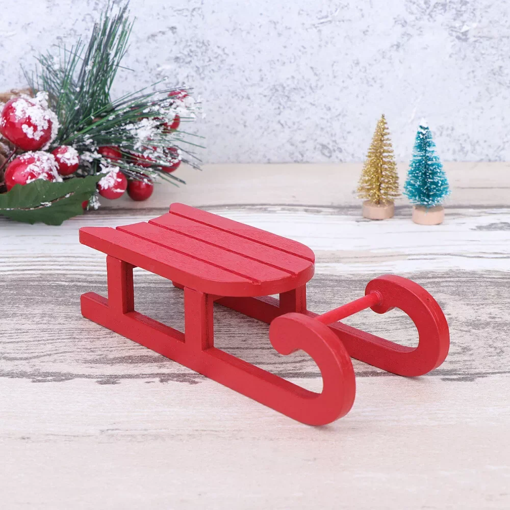 Dollhouse Creative Wooden Miniature sleigh Christmas sleigh desk ornaments scene