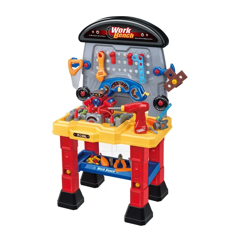 Plastic kids car work bench toy pretend play kids construction tools set toys with music light
