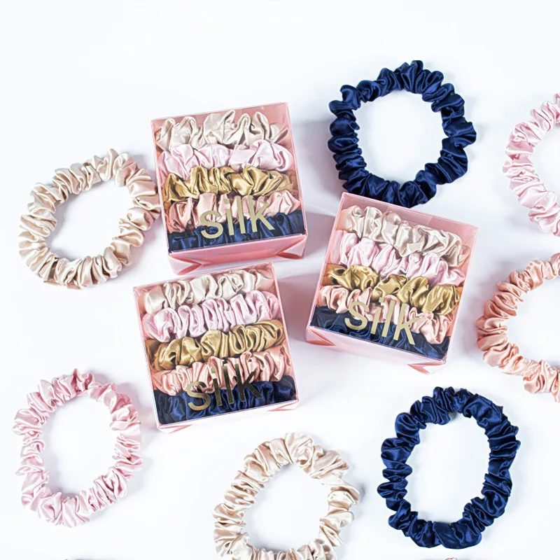 5 PCS in A Gift Box 100% Silk Pure Women Hair Scrunchies Ties Elastic Hair Rope Band Scrunchy Hair Accessories Drop-shipping
