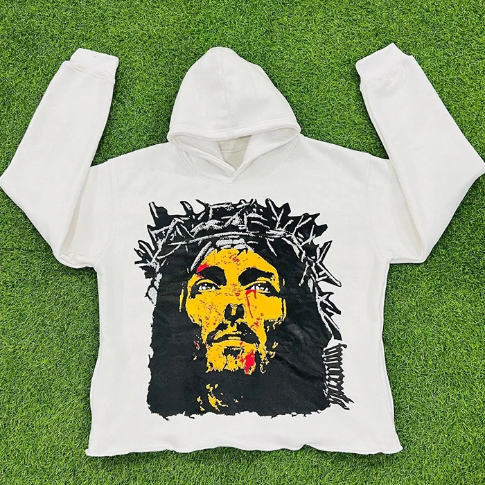 HuiLi OEM factory one stop custom screen printing cropped hoodie men 3d puff print cut edge raw hem boxy hoodie