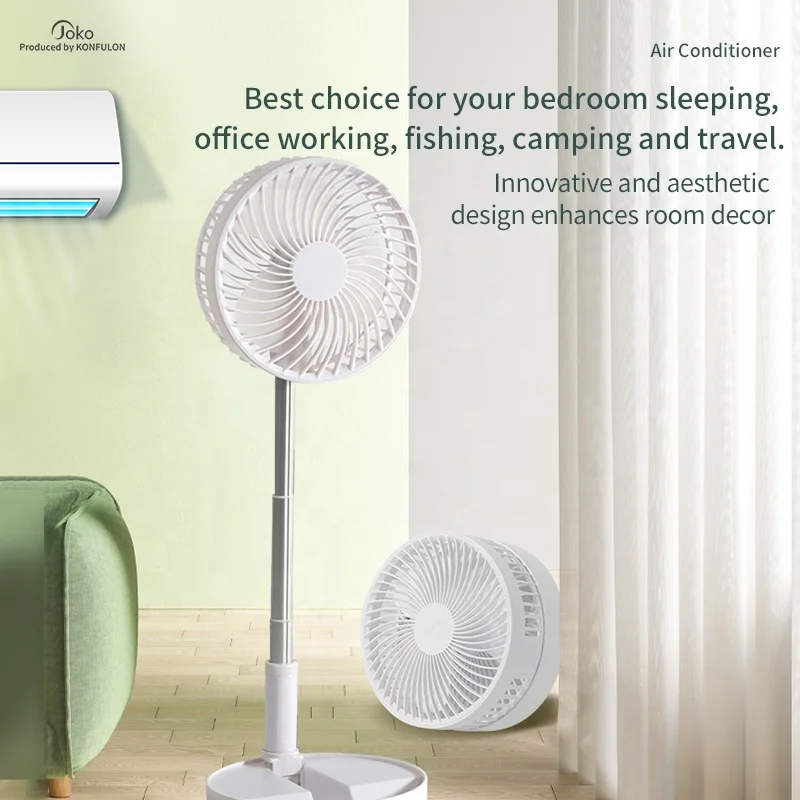 Konfulon Innovative Products 2023 Outdoor Pedestal Adjustable Mini Fan 3 In 1 Rechargeable Battery Usb Desk Table Stand Fan
