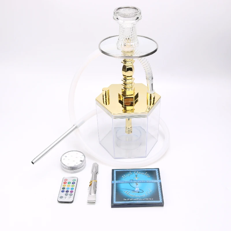 Wholesale hookah shisha sheesha nargile square acrylic hookah cube shisha box chicha hexagon hookah LED light narguile
