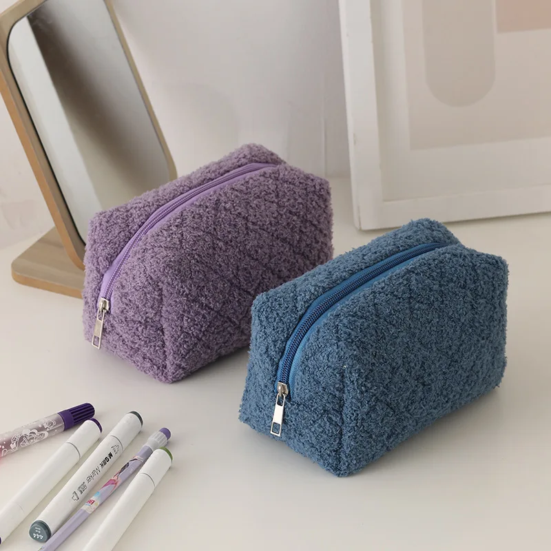 New Arriving Sheep Wool Makeup Bags Simple Travel Cosmetic Bags Makeup Toiletry Bag Students Pencil Case Bolso De Cosmeticos