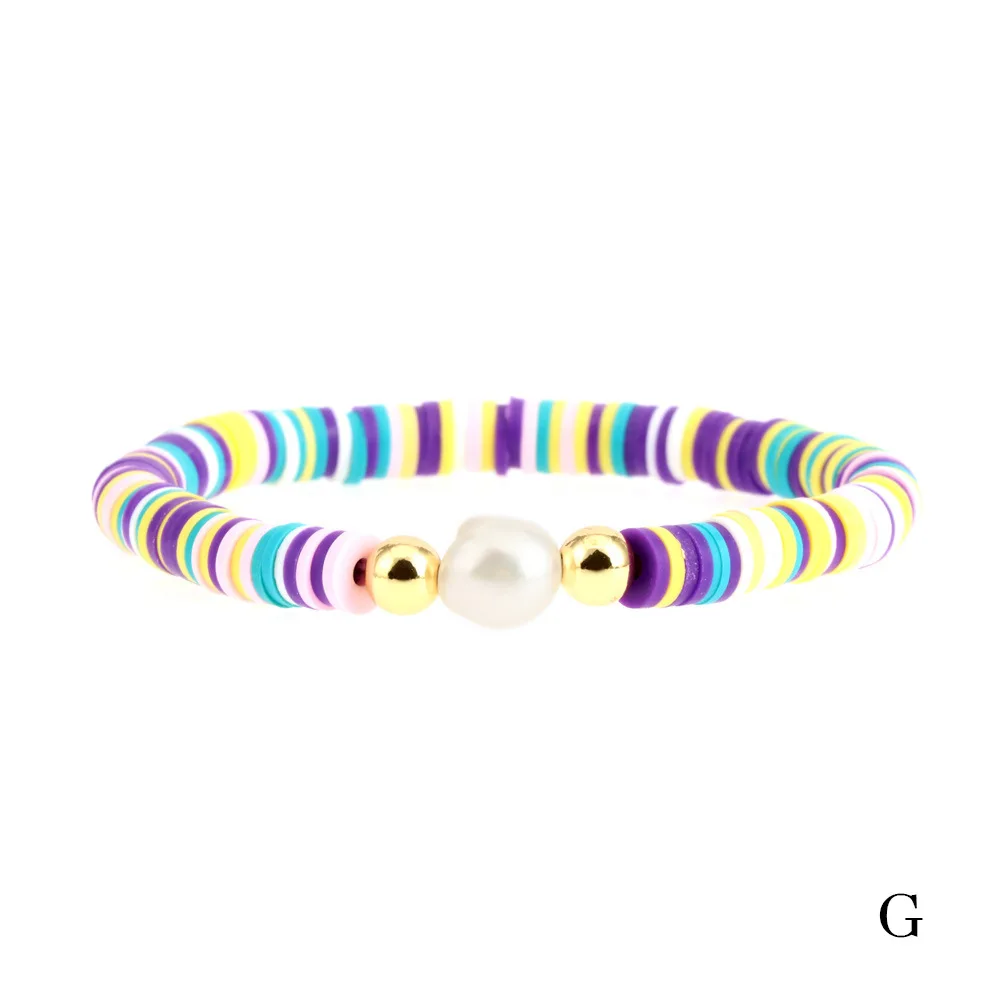 Fashion Beach Surfing Polymer Clay Rainbow Elastic Boho Quality Jewelry Beaded Woman Pearl Bracelet
