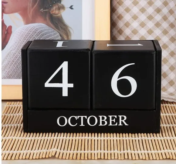 Vintage Wooden Calendar Blocks Desktop Perpetual Calendar for Month Date Display Home Office Decoration