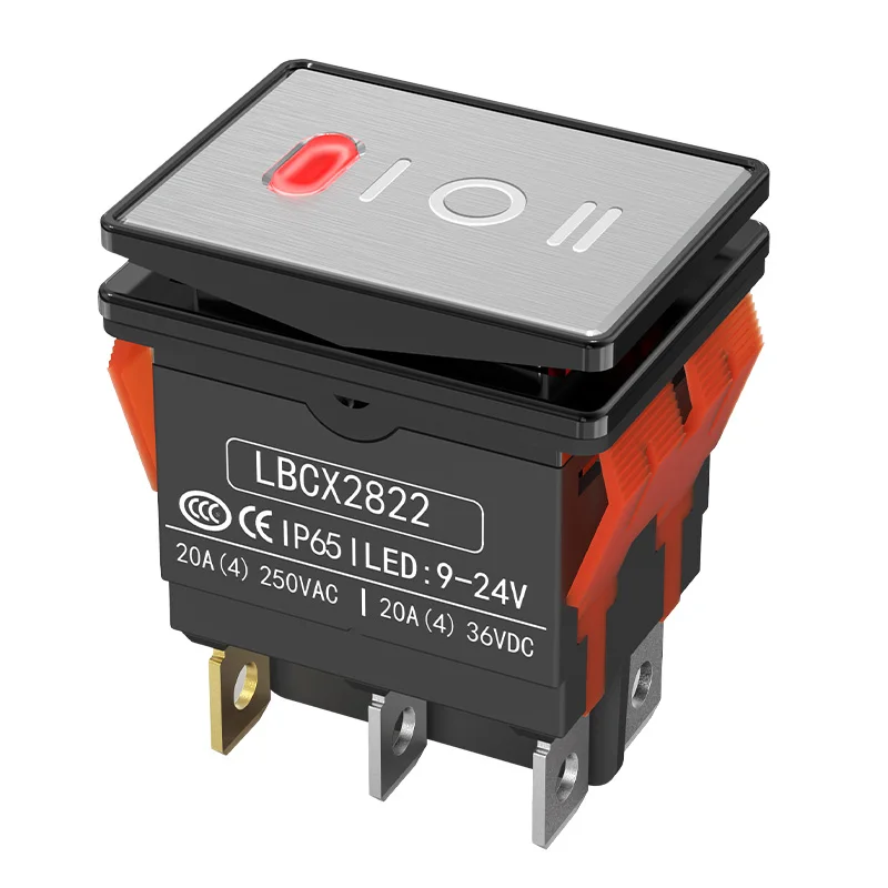 LANBOO 2822-3 gear with red/green/blue light waterproof KCD6 rocker aluminum brushed panel high-gloss edge metal boat switch