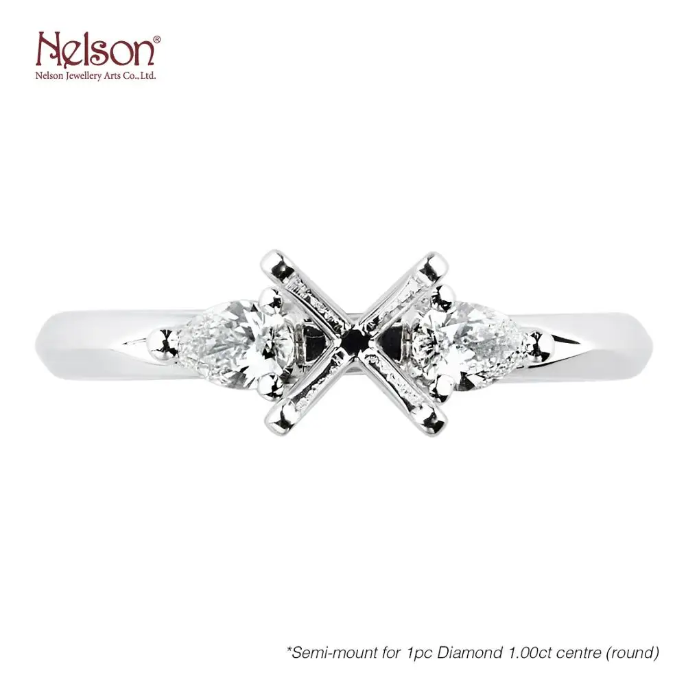 Wholesale price no MOQ Custom logo jewellery 18K 750 White Rose Gold Diamond Three Stone Semi-Mount Rings for 1ct round center