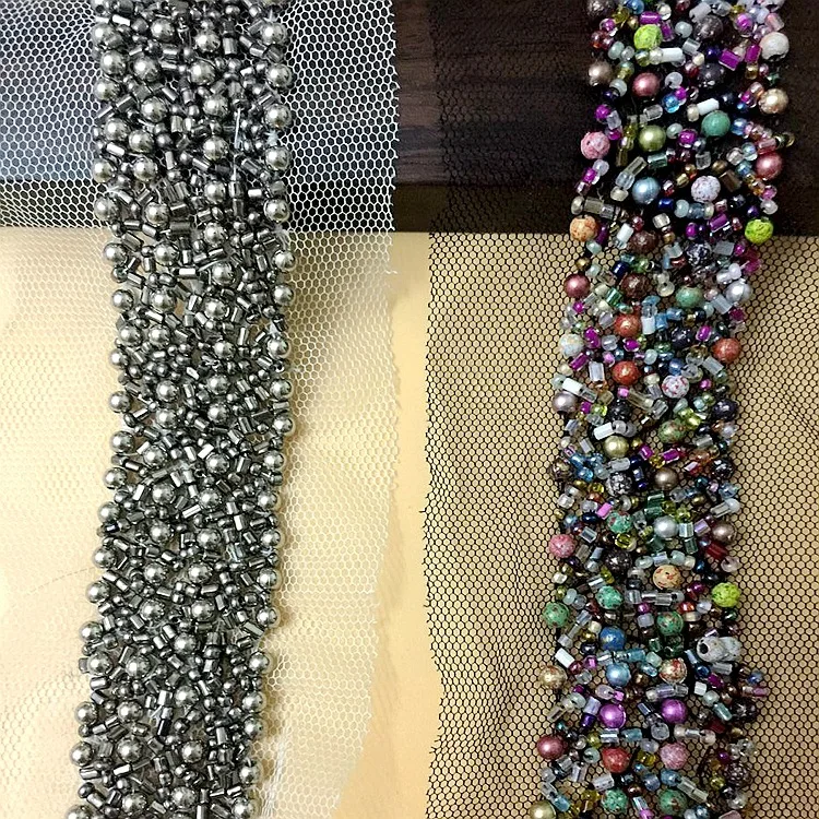 
GUGUTREE Pearl Beaded Lace Edge Trim Vintage,beads laces trim Ribbon,Bridal Dress Tassel DIY accessory appliques,KZ1902 