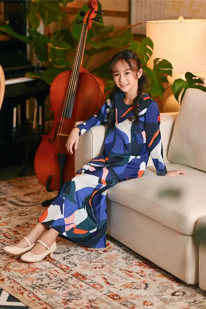 SIPO Muslimah Good Quality Kebaya Two Set Long Sleeve Front Buttons Popular Muslim Dress Islam Clothing Kids Peplum Kurung